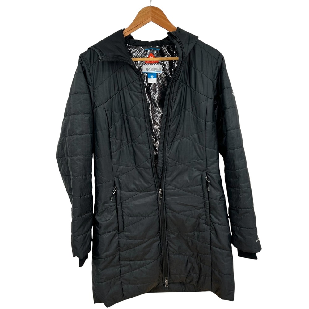 Columbia Womens‎ Omni-Heat Puffer Jacket Black Quilted Hooded Parka Size Small